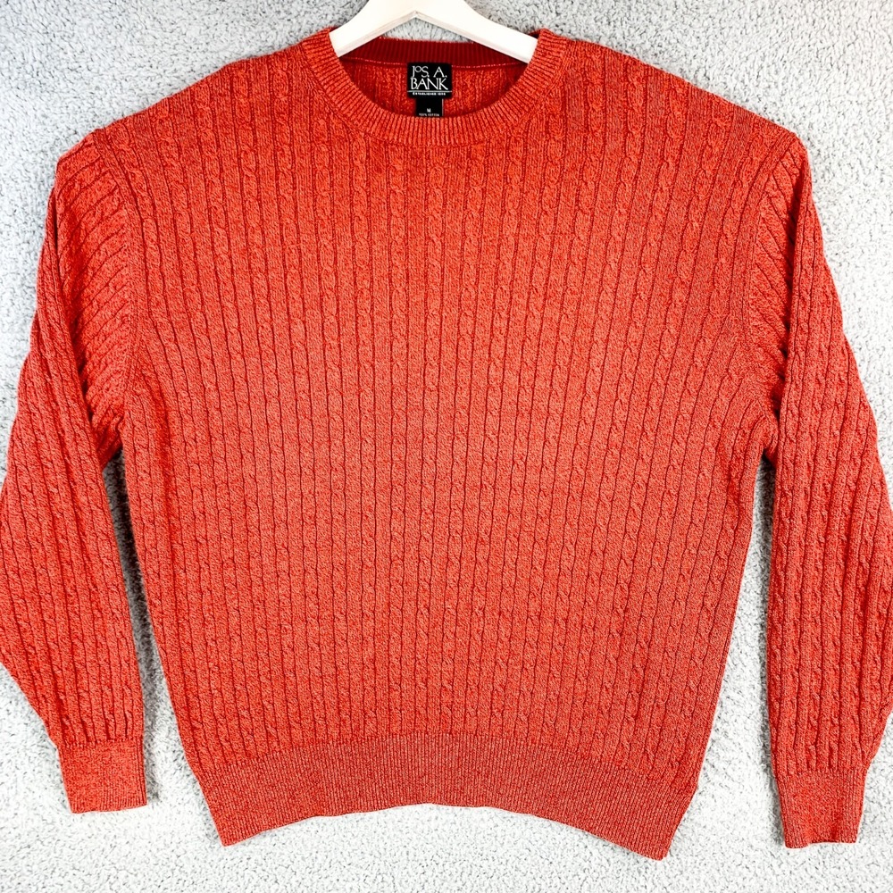 Jos A Bank Sweater Mens‎ Medium Orange Cable Knit Business Casual Preppy Comfort